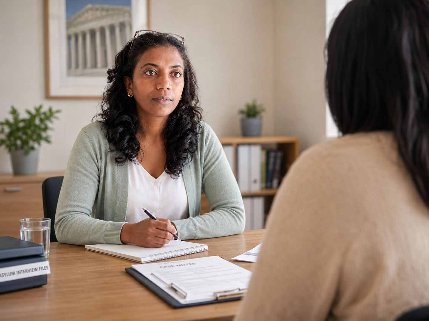 Kidest Beyene providing professional Amharic English interpreting support during an asylum interview preparation meeting