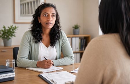 Kidest Beyene providing professional Amharic English interpreting support during an asylum interview preparation meeting